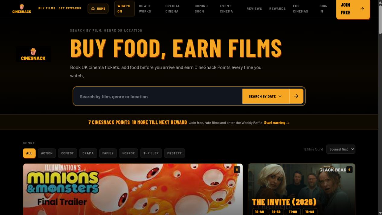 CineSnack website screenshot