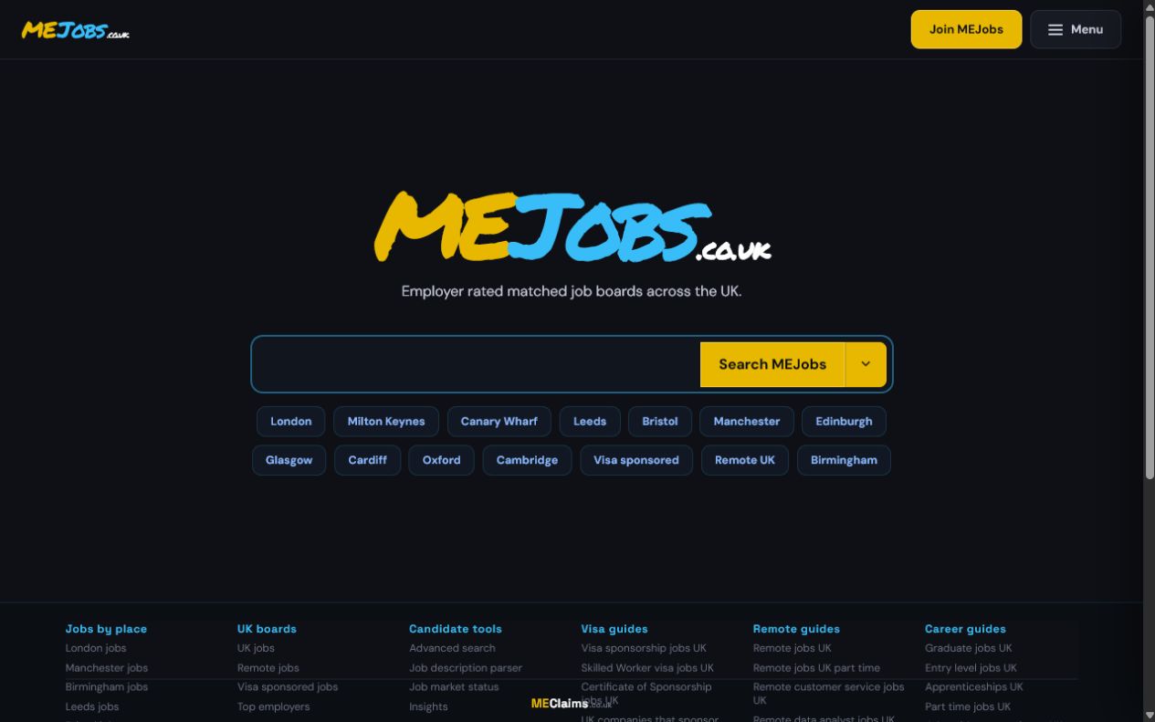 MeJobs website screenshot